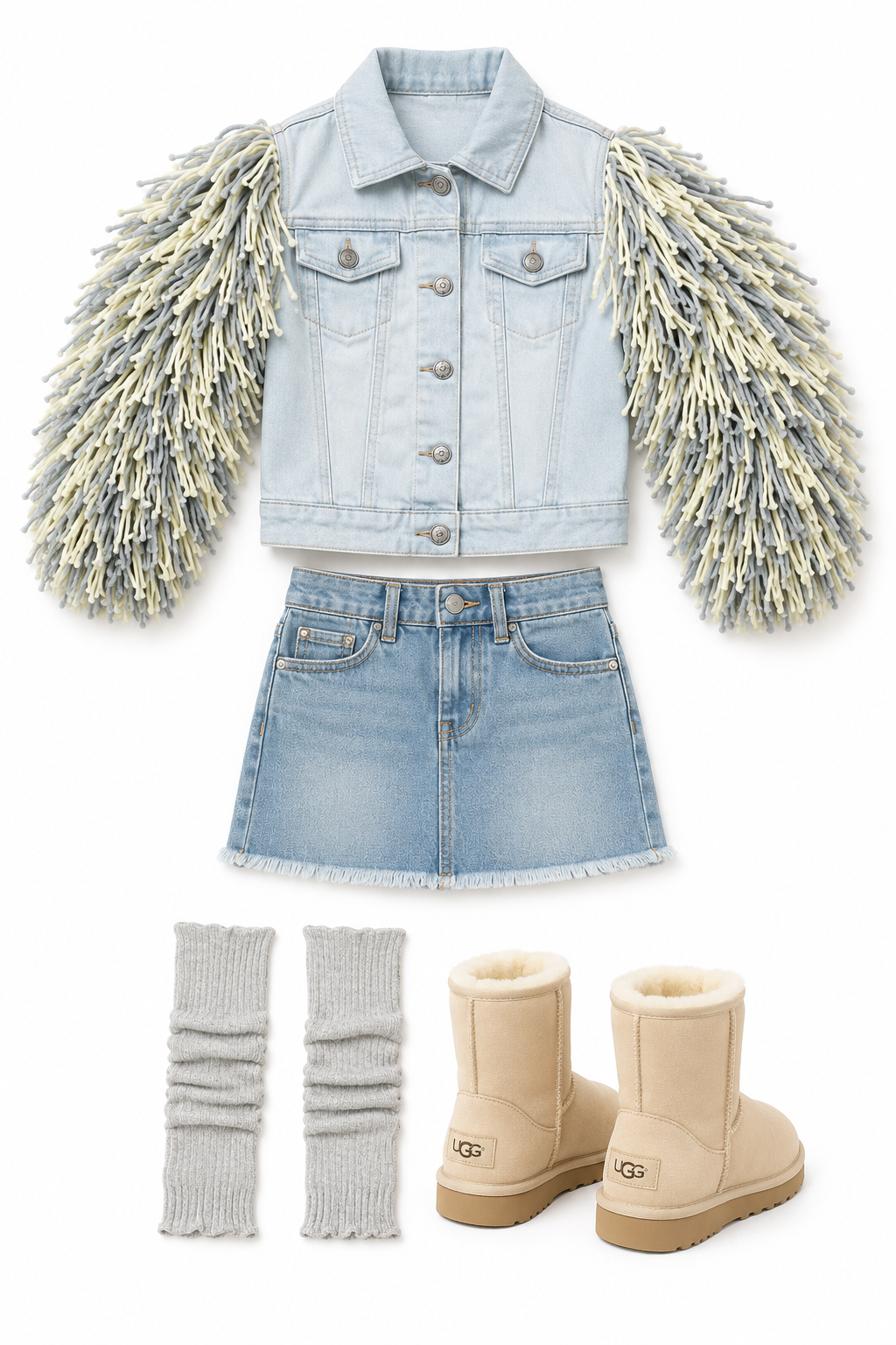 Cloud 9 Shaggy Denim Jacket – Gray + Ivory