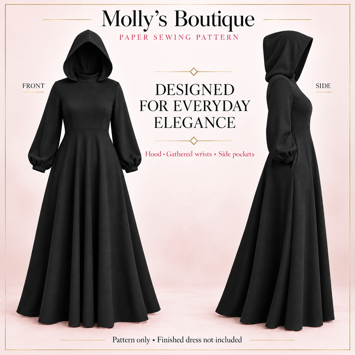The Everyday Elegance Hooded Maxi — Hand-Cut Paper Sewing Pattern