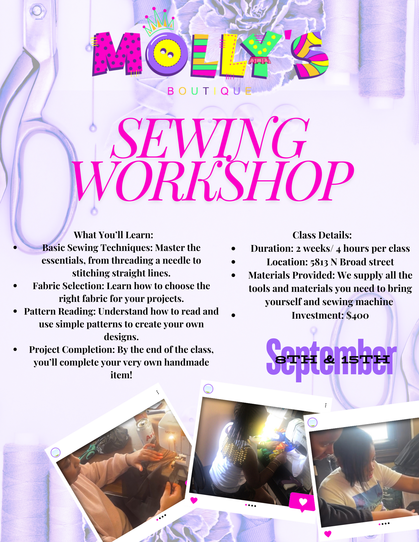 Deposit for September sewing workshop