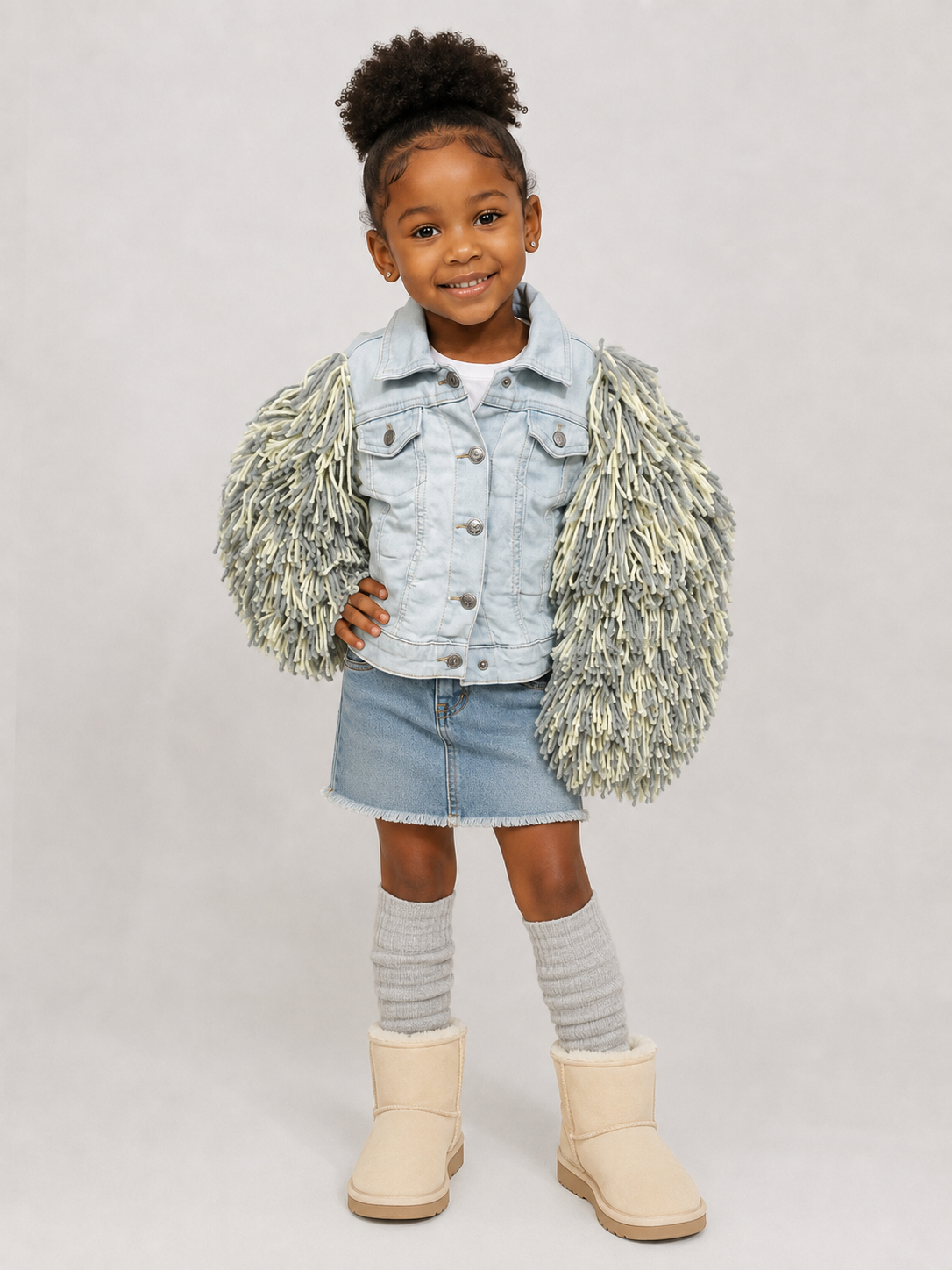 Cloud 9 Shaggy Denim Jacket – Gray + Ivory