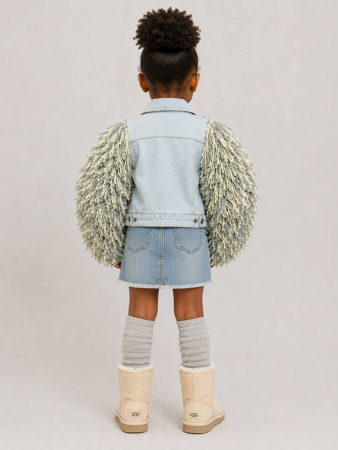 Cloud 9 Shaggy Denim Jacket – Gray + Ivory