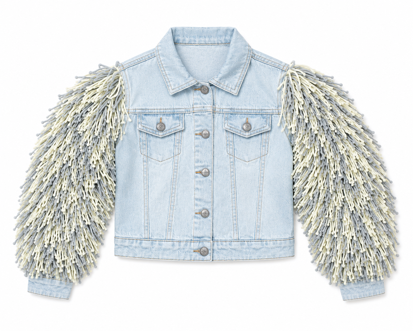 Cloud 9 Shaggy Denim Jacket – Gray + Ivory