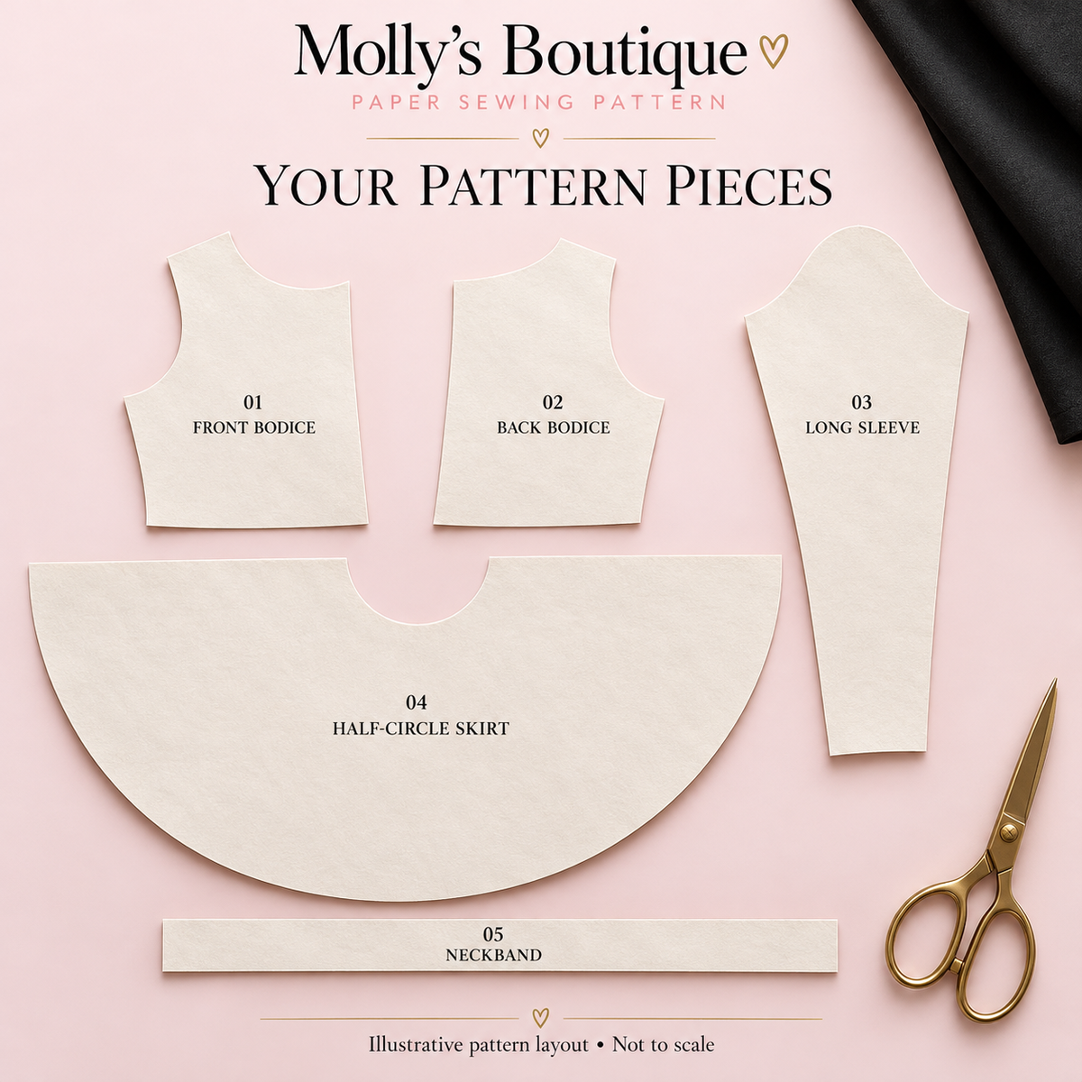 The Graceful Sweep Dress — Hand-Cut Paper Sewing Pattern