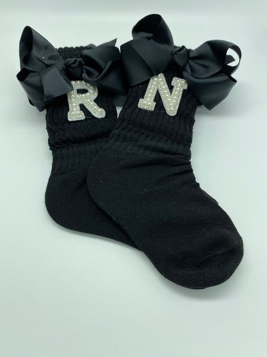 Black Initial slouch socks