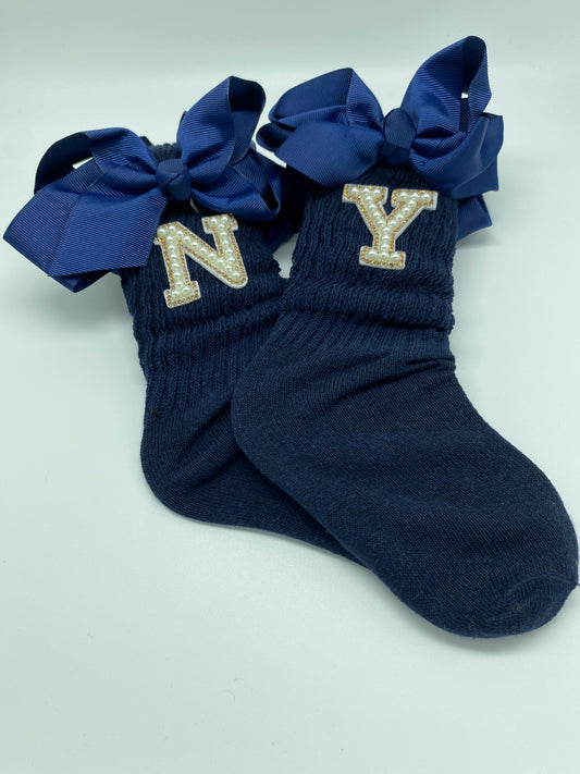 Navy blue Initial Pearl socks