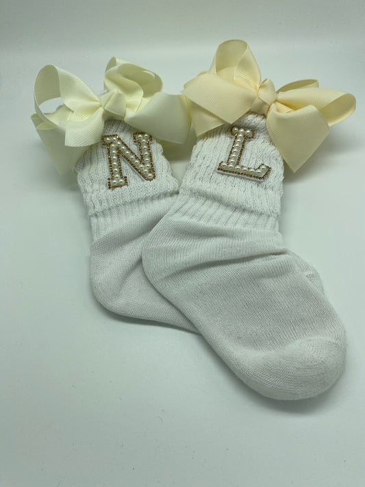 Ivory initial slouch socks